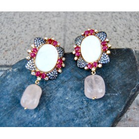 Ruby and Rose Quartz Elegant Earrings